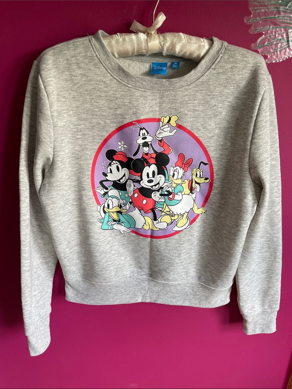 New* Disney Gray Crewneck Sweatshirt with Colorful Mickey & Friends Graphic